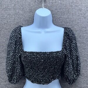 Forever 21 Womans Top S‎ Milkmaid Coquette Feminine Floral Smocked Crop Blouse